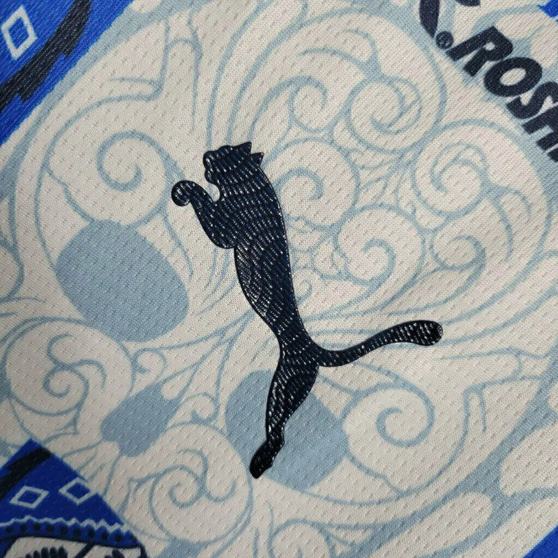 Camisa Monterrey Edição Especial Dia dos mortos 23/24 - Torcedor Puma Masculina - Detalhamento com flores e esqueleto em azul e branco