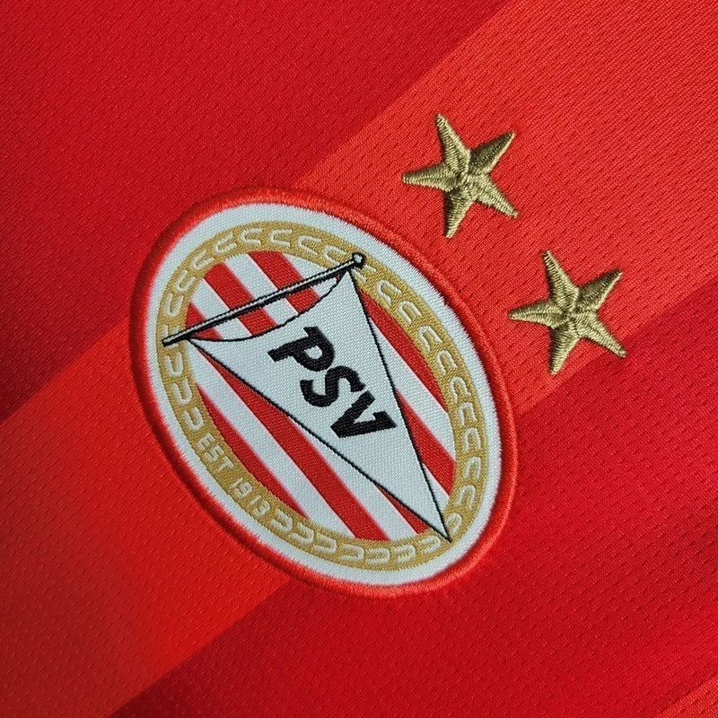 Camisa PSV Eindhoven 23/24 - Torcedor Puma Masculina - Vermelha com detalhes em branco e dourado