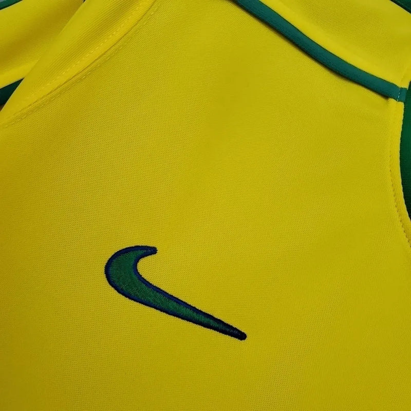 Camisa Seleção Brasileira I Retrô 1998 Nike Torcedor Masculina - Amarela com detalhes em verde