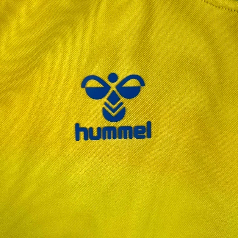 Camisa Las Palmas I 23/24 - Torcedor Hummel Masculina - Amarela com detalhes em azul