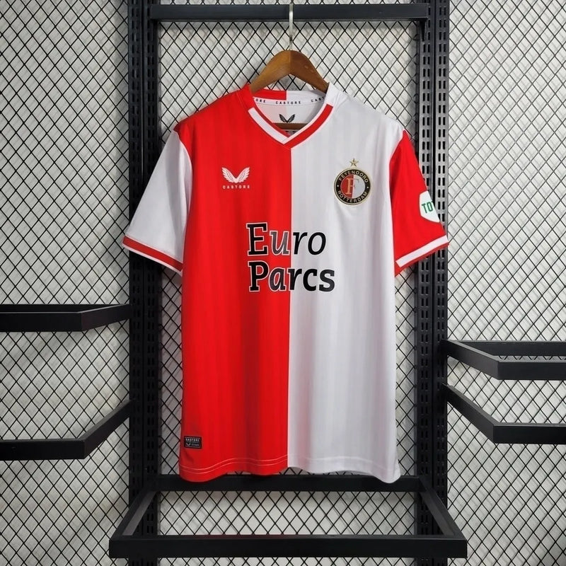 Camisa Feyenoord Home 23/24 - Torcedor Castore Masculina - Branco e Vermelho