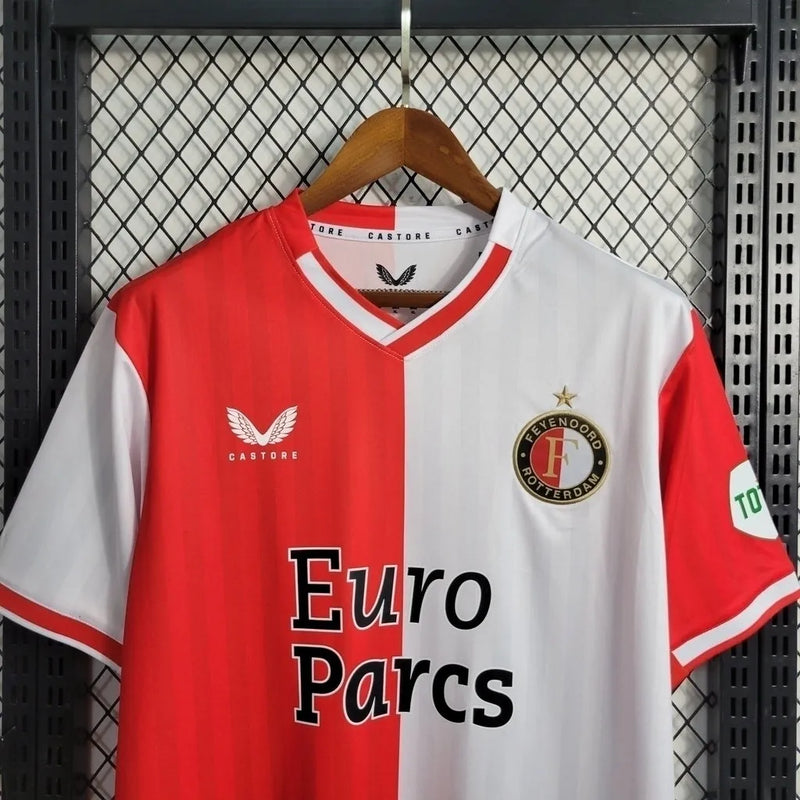 Camisa Feyenoord Home 23/24 - Torcedor Castore Masculina - Branco e Vermelho