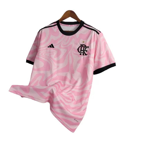 Camisa Flamengo 23/24 Torcedor Adidas Masculina - Rosa com detalhes em preto