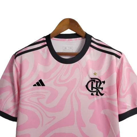 Camisa Flamengo 23/24 Torcedor Adidas Masculina - Rosa com detalhes em preto