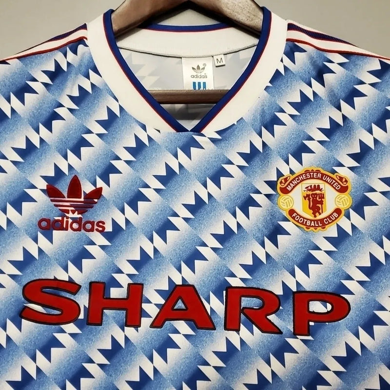 Camisa Manchester United Away Retrô 91/93 Torcedor Adidas Masculina - Azul e Braqnco