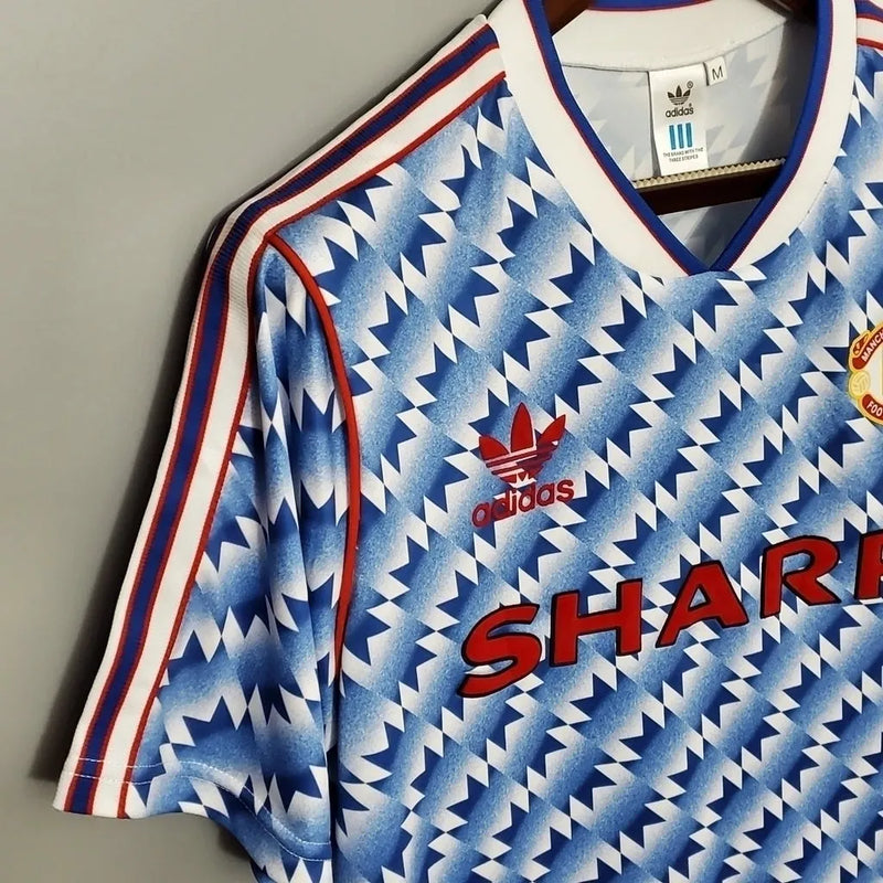 Camisa Manchester United Away Retrô 91/93 Torcedor Adidas Masculina - Azul e Braqnco