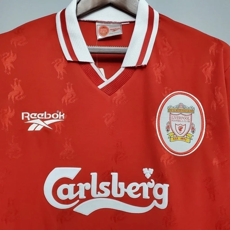 Camisa Retrô Liverpool I 1996/1997 - Torcedor Reebok Masculina - Vermelha com detalhes em branco