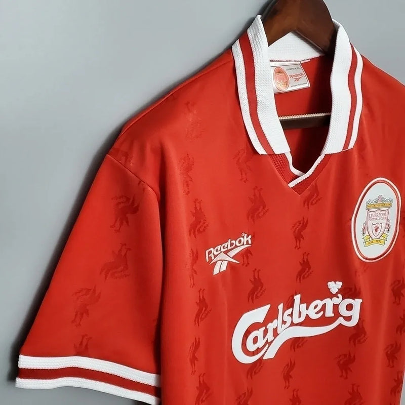 Camisa Retrô Liverpool I 1996/1997 - Torcedor Reebok Masculina - Vermelha com detalhes em branco