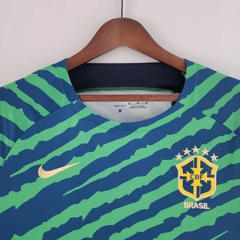 Camisa Seleção Brasileira Pré-Jogo 2022 Torcedor Nike Masculina - Azul e Verde