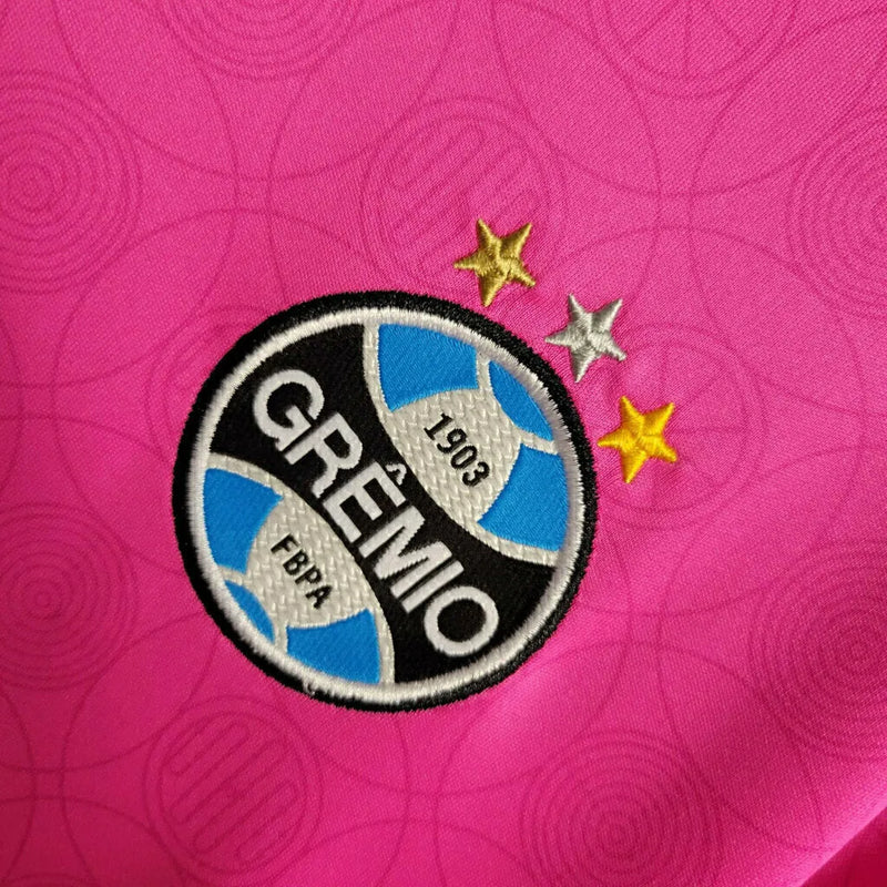 Camisa Grêmio Edição especial Outubro rosa 23/24 - Torcedor Umbro Feminina - Rosa com detalhes em azul