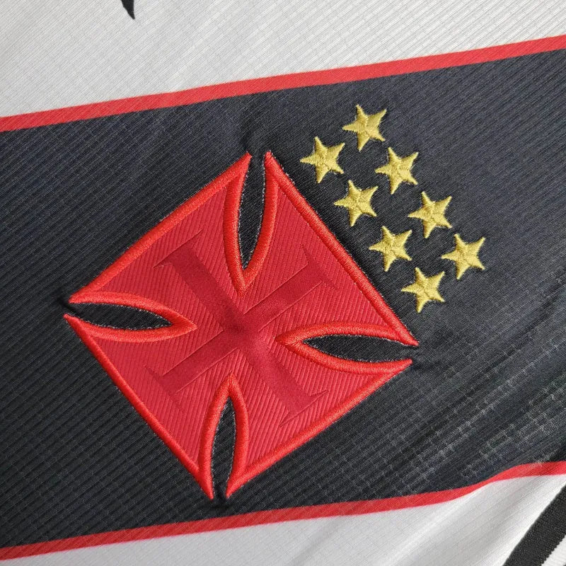 Camisa Regata Vasco da Gama II 24/25 - Torcedor Kappa Masculina - Branca com listras pretas e detalhes em vermelho