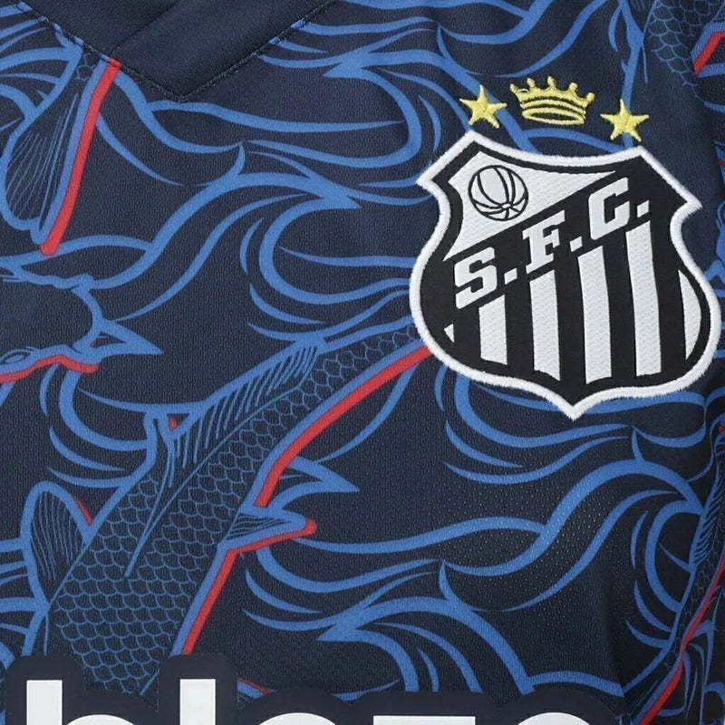 Camisa Santos III 23/24 - Torcedor Umbro Feminina - Azul com detalhes em vermelho