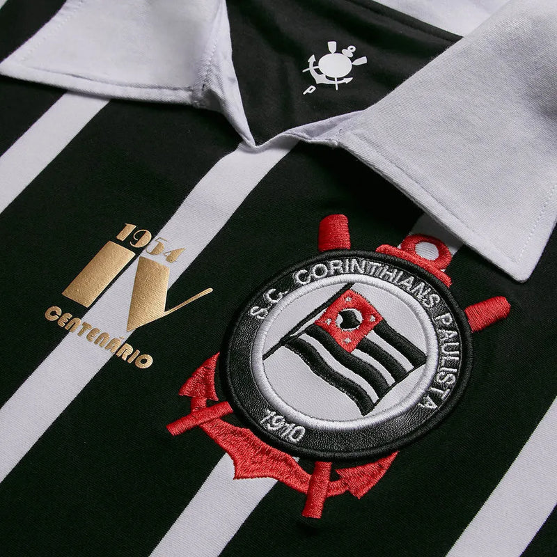 Camisa Retrô Corinthians 1954 IV Centenário - Masculina - Preta com listras brancas