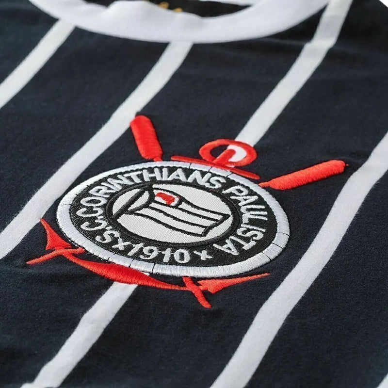 Camisa Retrô Corinthians Edição especial 1977 - Masculina - Preta com listras brancas