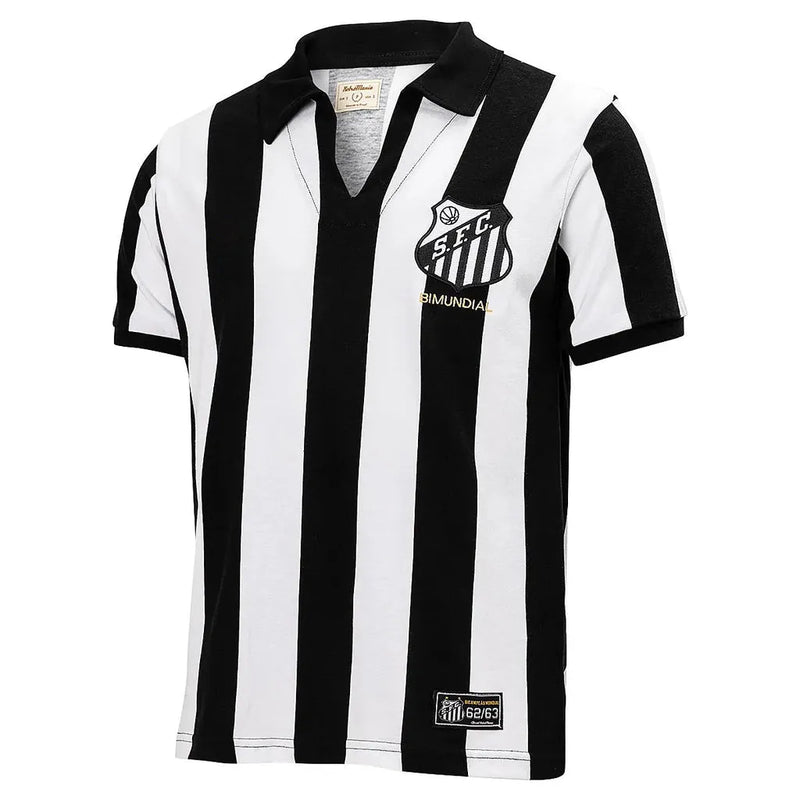 Camisa Retrô Santos Mundial 1962 - Masculina - Branca e preta