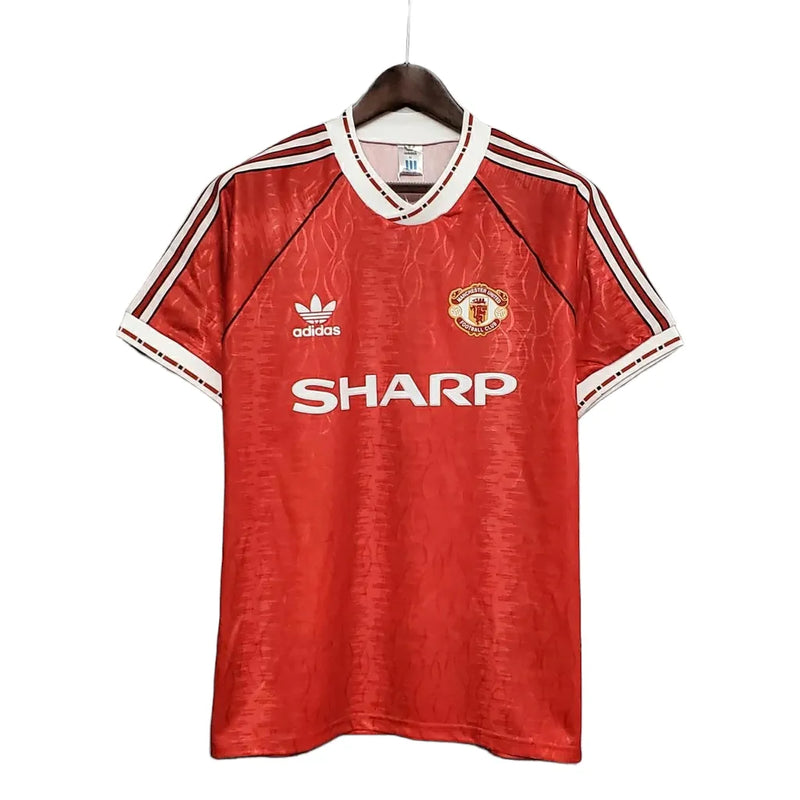 Camisa Retrô Manchester United I 1992 - Adidas Masculina - Vermelha com detalhes em branco