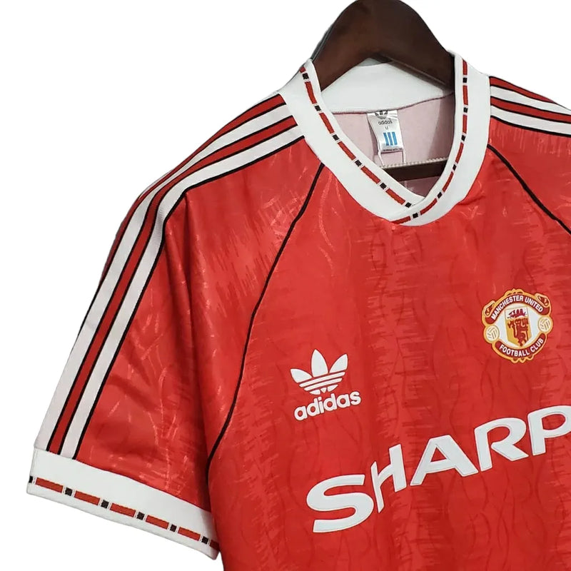 Camisa Retrô Manchester United I 1992 - Adidas Masculina - Vermelha com detalhes em branco