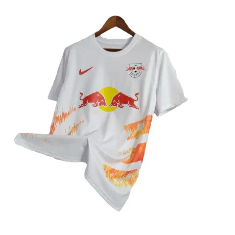 Camisa Red Bull Leipzig 23/24 - Torcedor Nike Masculina - Branca com detalhes em amarelo e vermelho