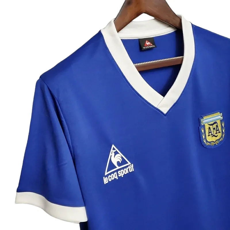 Camisa Retrô Seleção da Argentina II 1986 - Le Coq Sportif Masculina - Azul com detalhes em branco