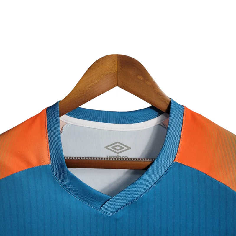 Camisa Fluminense Pré Jogo 23/24 Torcedor Masculina - Azul com detalhes em laranja