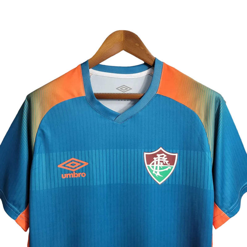 Camisa Fluminense Pré Jogo 23/24 Torcedor Masculina - Azul com detalhes em laranja