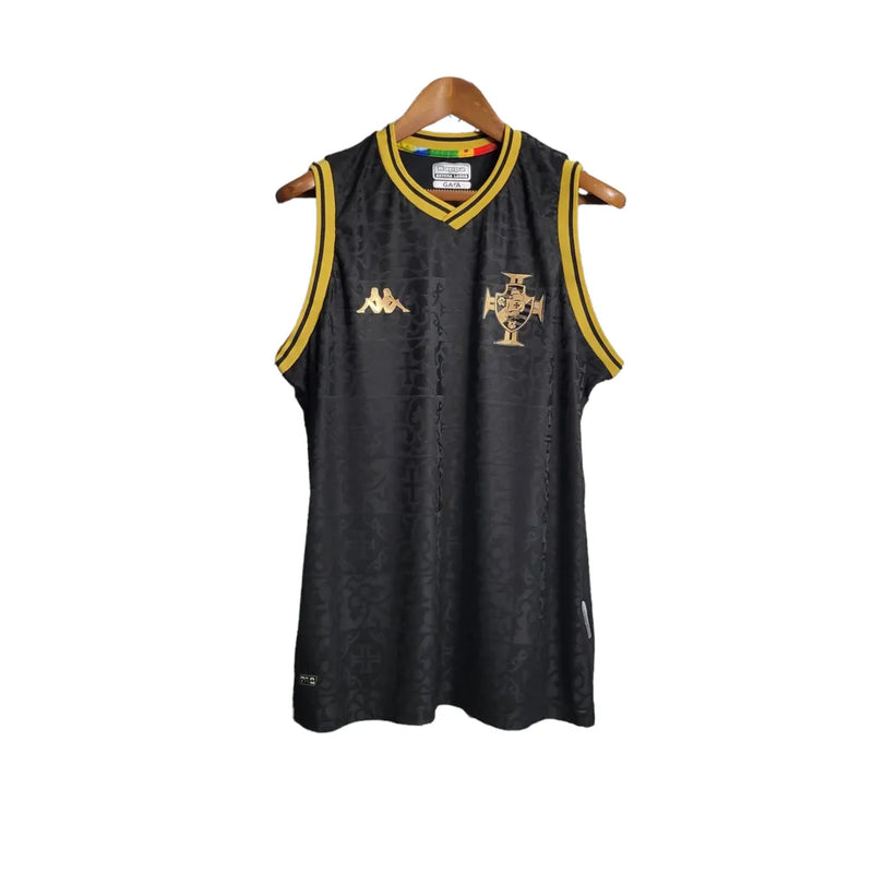 Camisa Regata Vasco da Gama 23/24 - Kappa Torcedor Masculina - Preta com detalhes em dourado