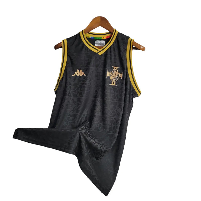 Camisa Regata Vasco da Gama 23/24 - Kappa Torcedor Masculina - Preta com detalhes em dourado