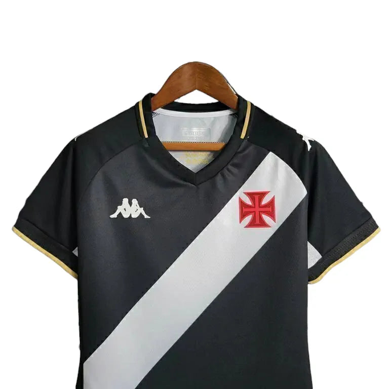 Camisa Vasco da Gama I 23/24 - Torcedor Kappa Feminina - Preta com a faixa em branco