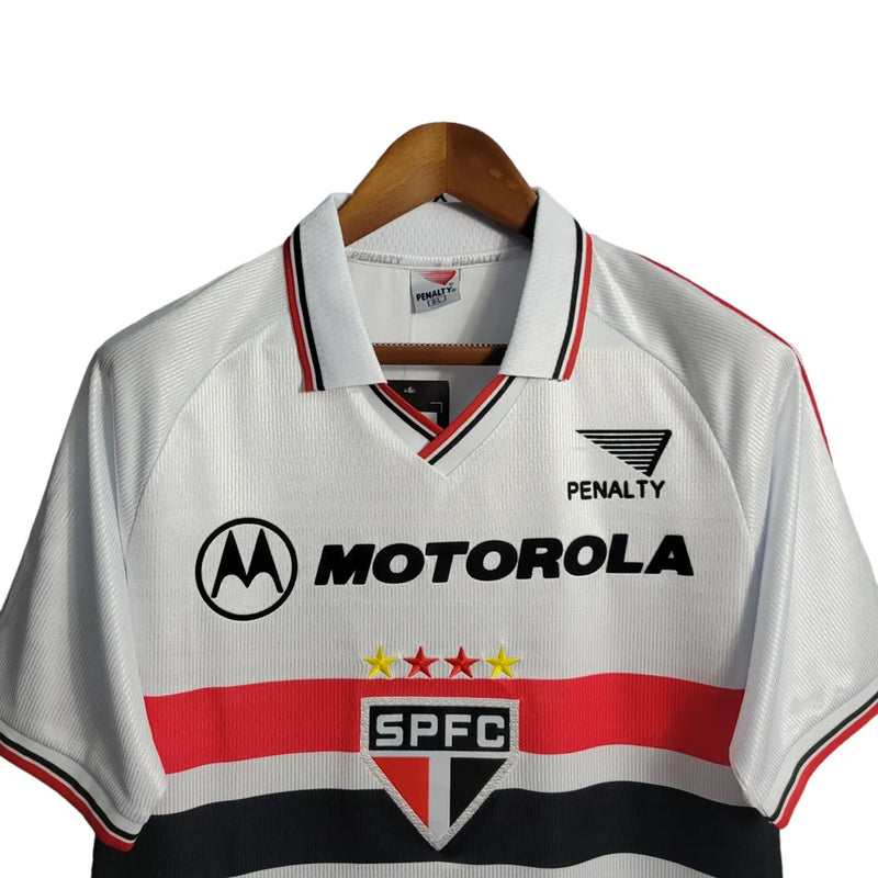 Camisa Retrô São Paulo I 2000 - Torcedor Masculina Penalty - Branca com símbolo da Motorola