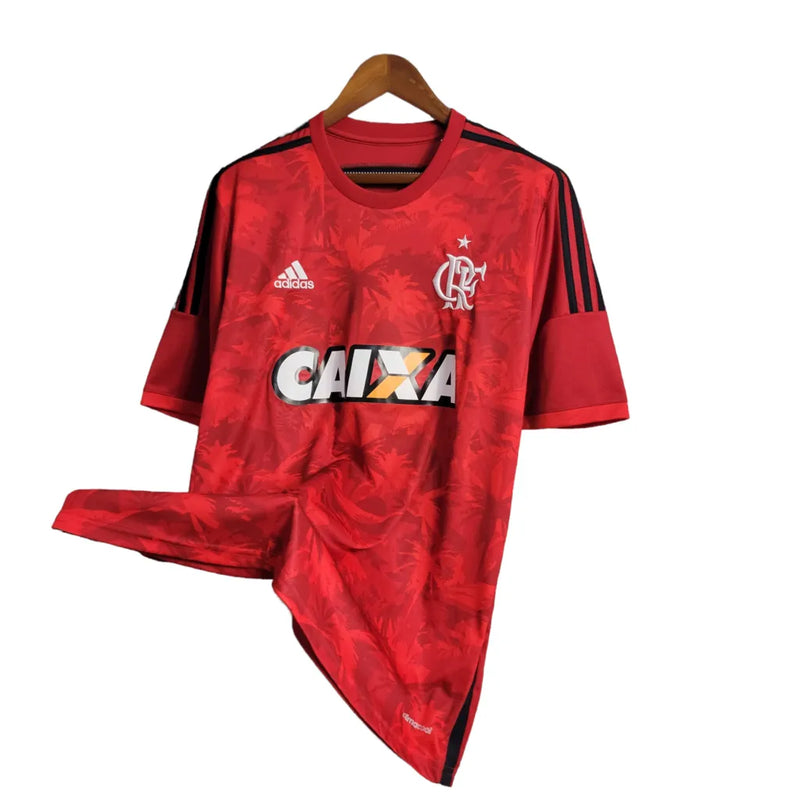 Camisa Flamengo I Retrô 2014 Torcedor Masculina - Vermelha com detalhes em preto e branco