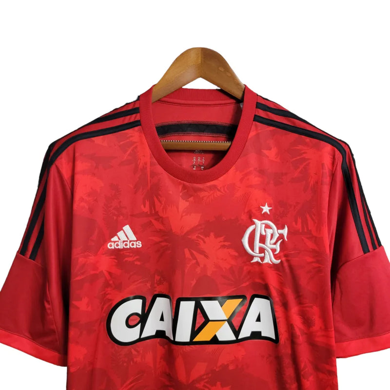 Camisa Flamengo I Retrô 2014 Torcedor Masculina - Vermelha com detalhes em preto e branco