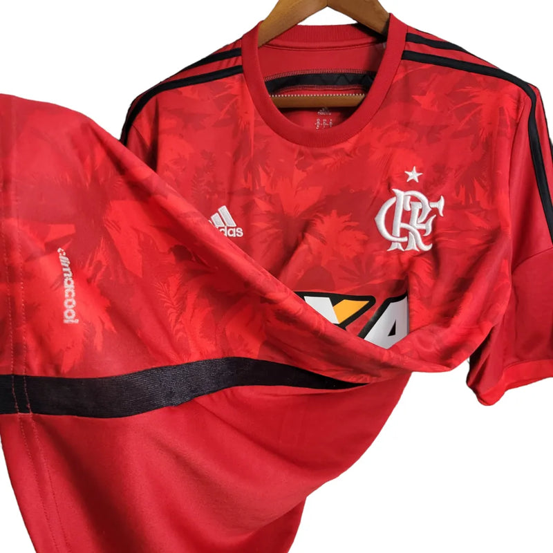 Camisa Flamengo I Retrô 2014 Torcedor Masculina - Vermelha com detalhes em preto e branco