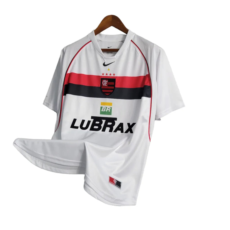 Camisa Flamengo II Retrô 2001 Torcedor Masculina - Branca com detalhes em vermelho e preto