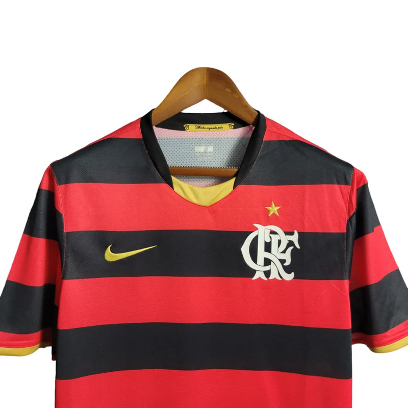 Camisa Flamengo I Retrô 08/09 Torcedor Masculina - Vermelha com detalhes em Preto e amarelo