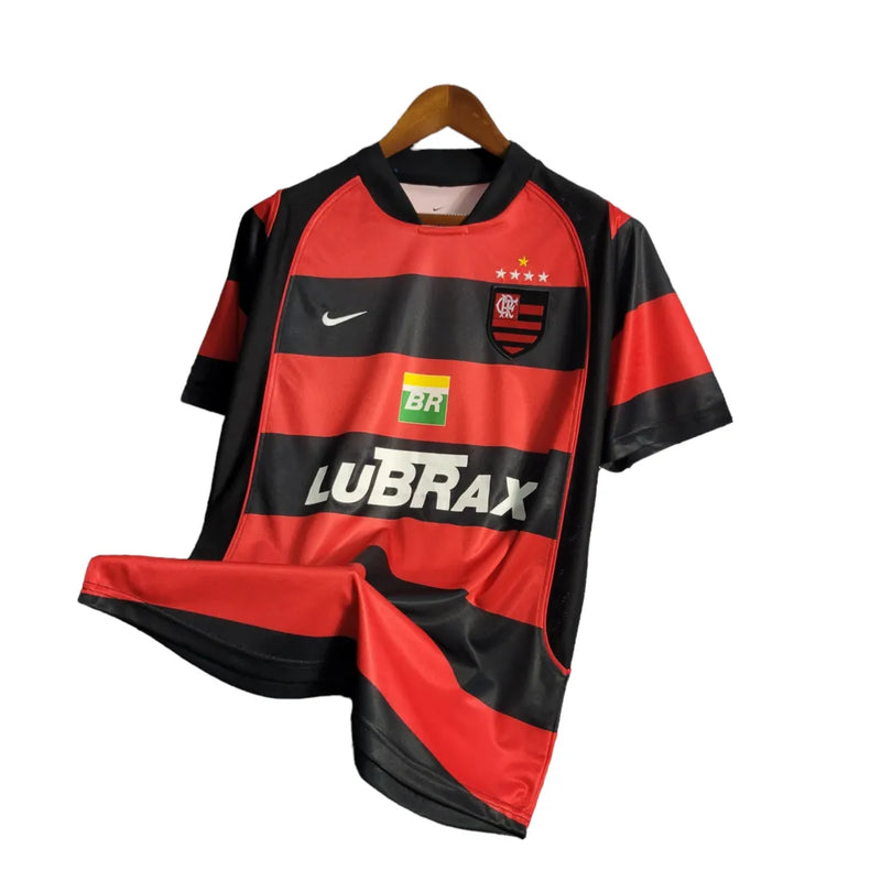 Camisa Flamengo I Retrô 03/04 Torcedor Masculina - Vermelha com detalhes em Preto e amarelo