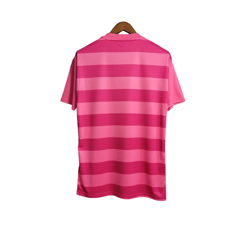 Camisa Flamengo Retrô Outubro Rosa 2022 Torcedor Masculina - Rosa em 2 tons e o simbolo em branco