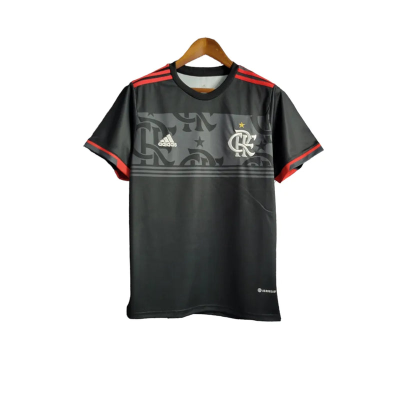 Camisa Flamengo Treino 2022 Torcedor Masculina - Preta com detalhes em vermelho e branco