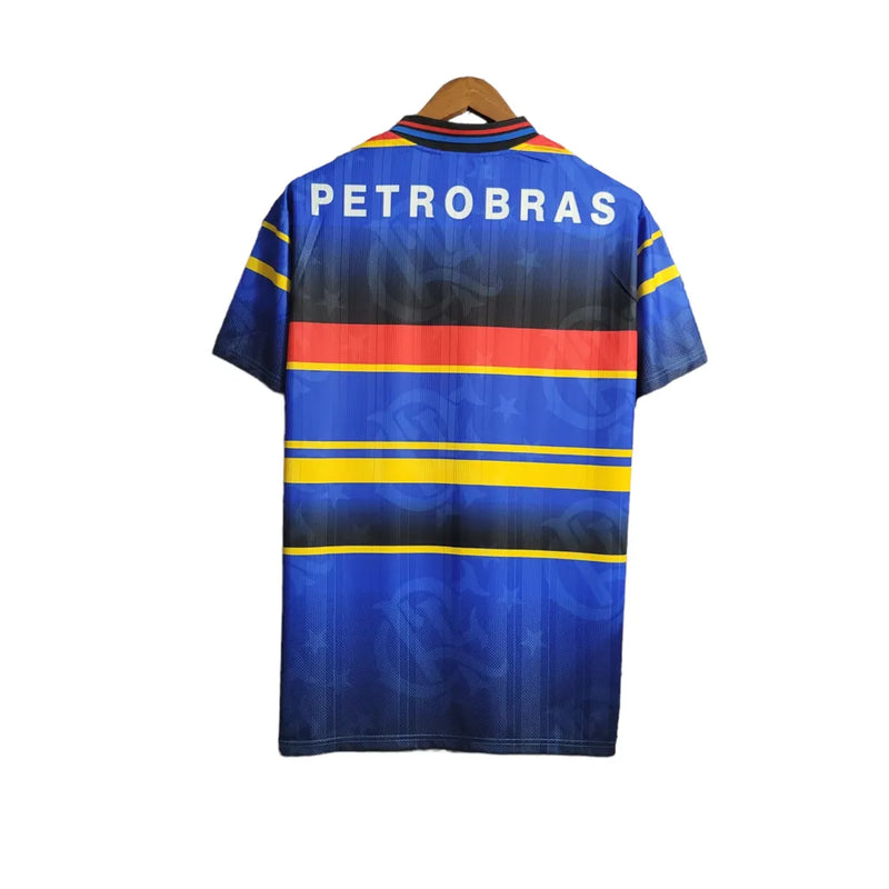 Camisa Flamengo II Retrô 1995 Torcedor Masculino - Azul com listras em amarelo preto e vermelho