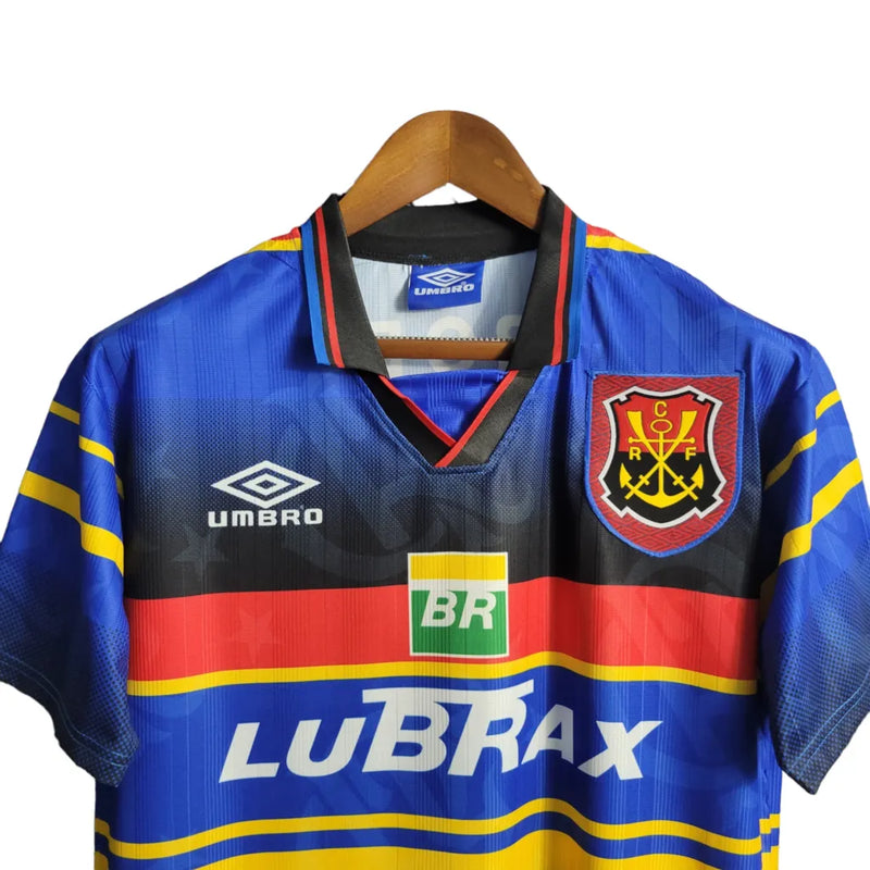 Camisa Flamengo II Retrô 1995 Torcedor Masculino - Azul com listras em amarelo preto e vermelho