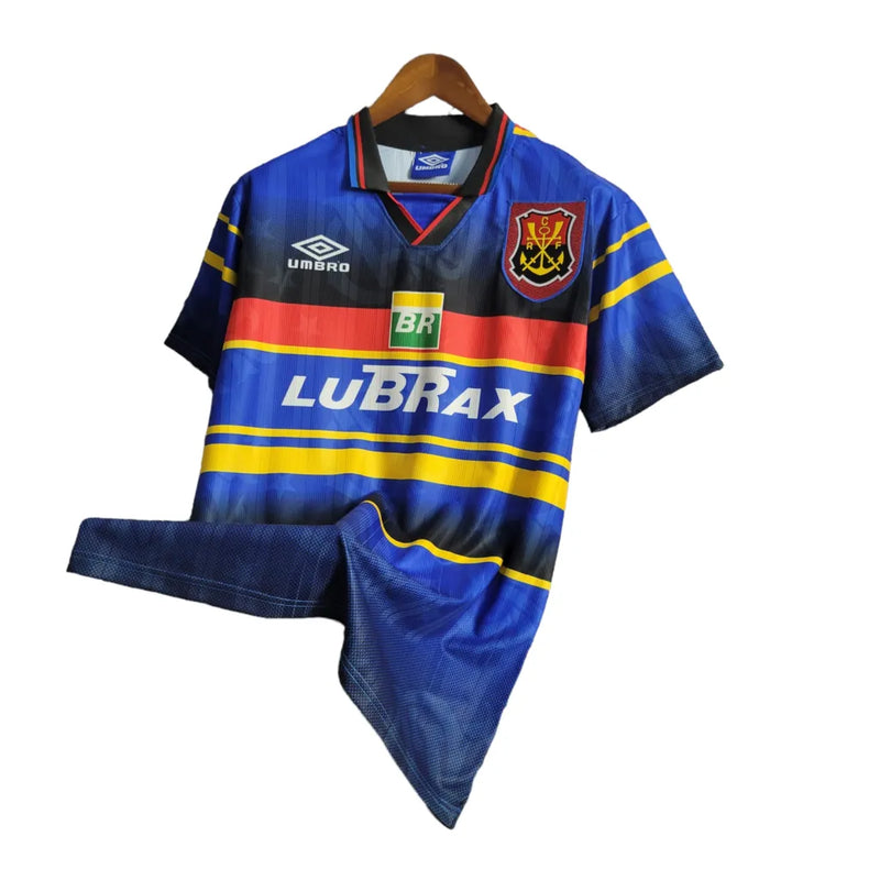 Camisa Flamengo II Retrô 1995 Torcedor Masculino - Azul com listras em amarelo preto e vermelho