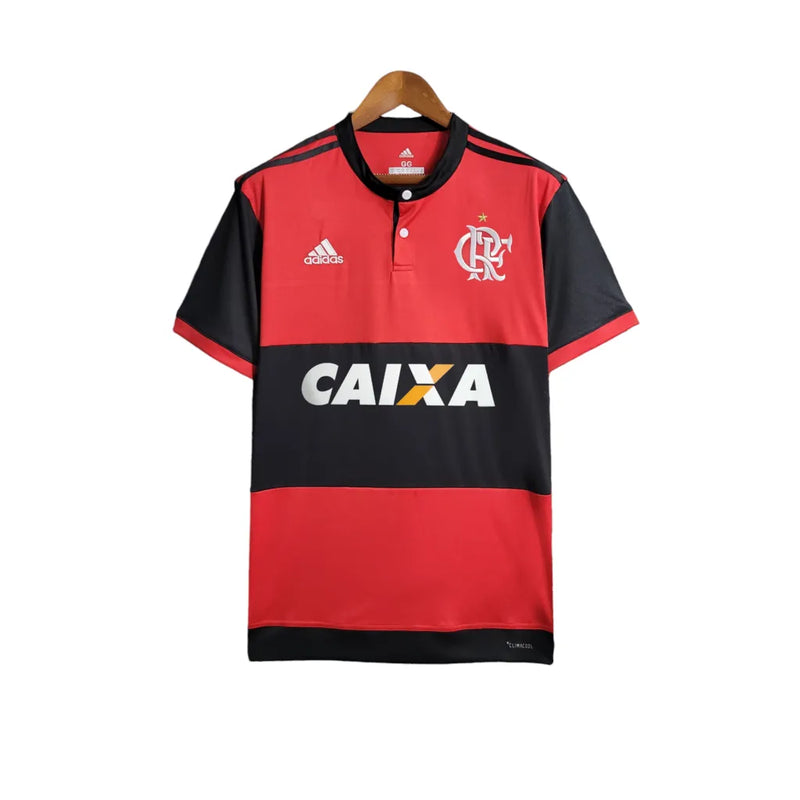 Camisa Flamengo I Retrô 17/18 Torcedor Masculina - Vermelha com detalhes em Preto