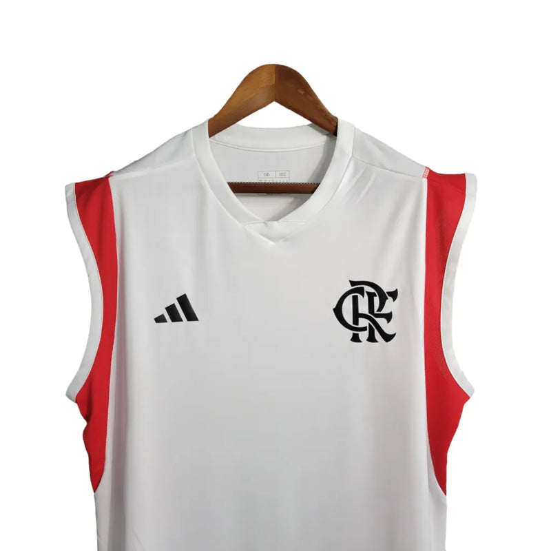 Camisa Regata Flamengo Treino II 23/24 Torcedor Masculina - Branco com detalhes em vermelho e preto