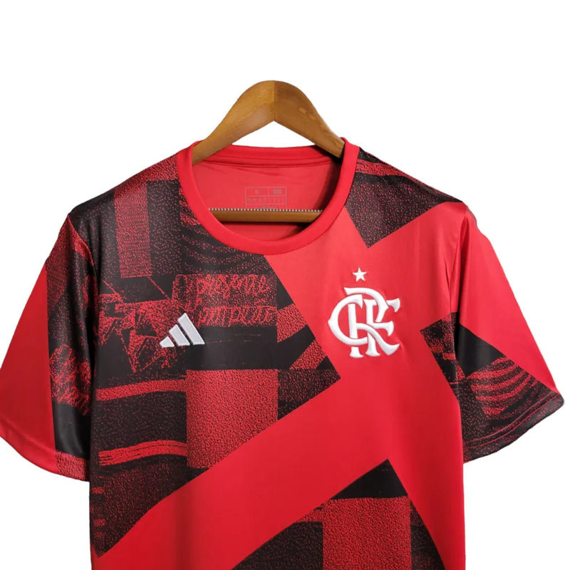 Camisa Flamengo I 23/24 - Torcedor Adidas Masculina - Vermelha com detalhes em preto e branco