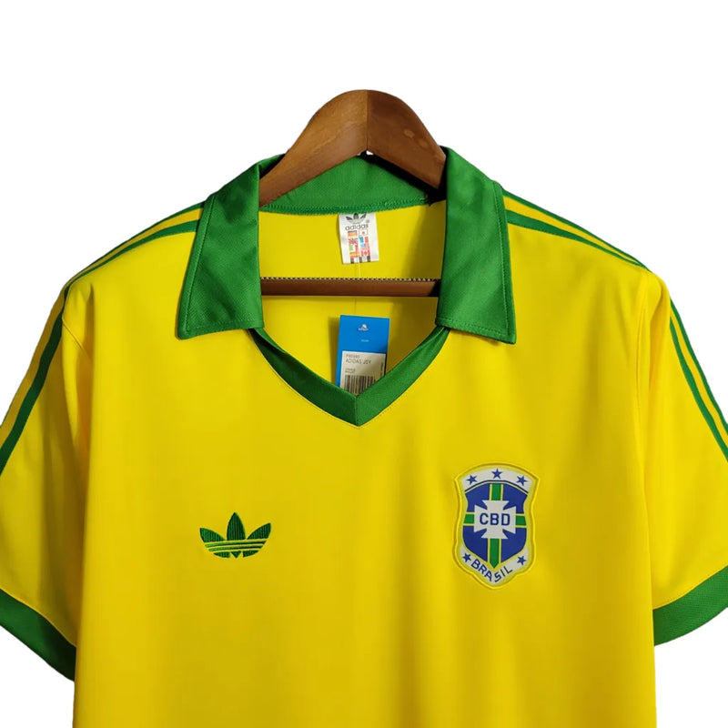 Camisa Seleção Brasileira I Retrô 1979 Adidas Torcedor Masculina - Amarelo com detalhes em verde