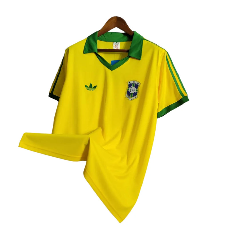 Camisa Seleção Brasileira I Retrô 1979 Adidas Torcedor Masculina - Amarelo com detalhes em verde