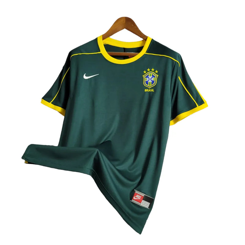 Camisa Goleiro Seleção Brasileira Retrô 1998 Nike Torcedor Masculina - Verde escuro com detalhes em branco e amarelo