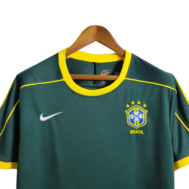 Camisa Goleiro Seleção Brasileira Retrô 1998 Nike Torcedor Masculina - Verde escuro com detalhes em branco e amarelo