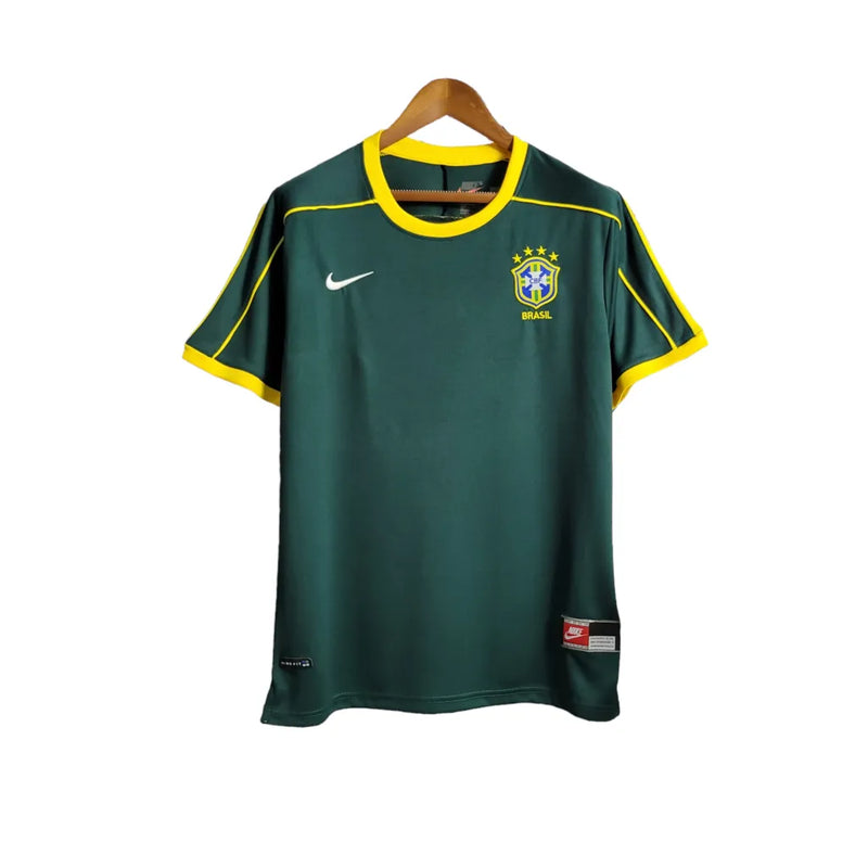 Camisa Goleiro Seleção Brasileira Retrô 1998 Nike Torcedor Masculina - Verde escuro com detalhes em branco e amarelo