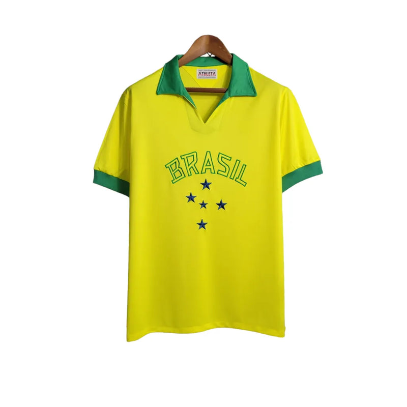 Camisa Seleção Brasileira Retrô I 1958 Torcedor Masculina - Amarela com detalhes verdes