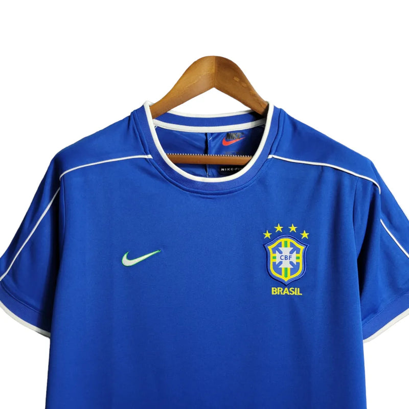 Camisa Seleção Brasileiro II Retrô 1998 Nike Torcedor Masculina - Azul com detalhes em branco